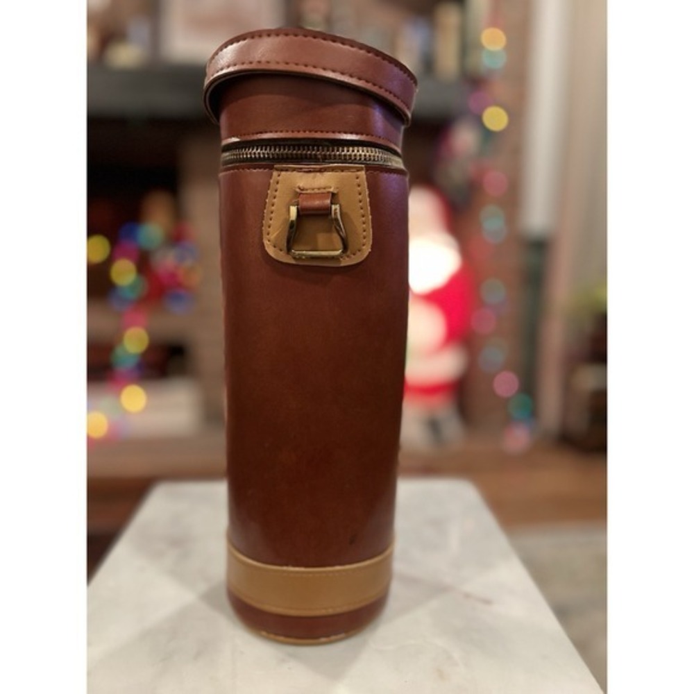 VintageFaux Leather Thermos Tote 1970s Camping Hiking Beach Picnic Wine‎ Tote
